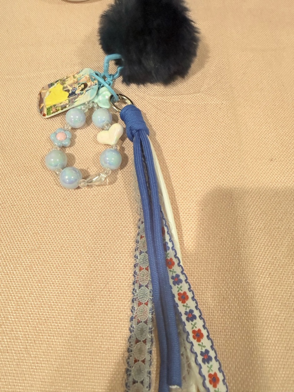 2/20 Blue Pom-Pom Beaded junk Charm Keychain acrylic Snow White wristlet cute